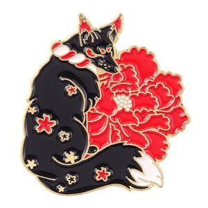 5/$20 Black Fox Wolf Dog Christmas Poinsettia Lapel Pin